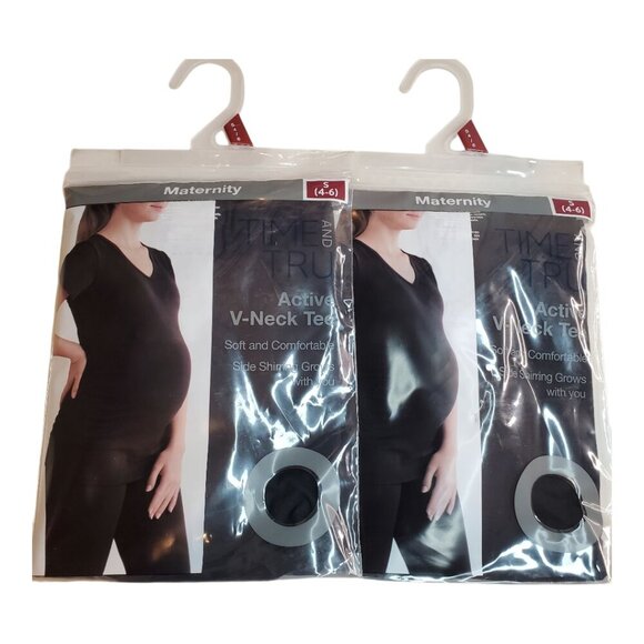 2 NWT TIME and TRU SZ S (4-6) Women's Maternity Active V-Neck Stretch Tee - Picture 1 of 5